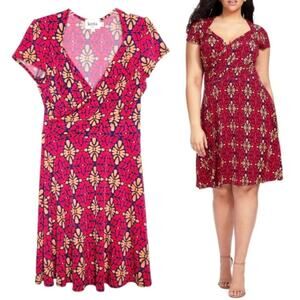 Leota Sweetheart Jersey Knit Faux Wrap Dress in Terazzo Print Size Medium